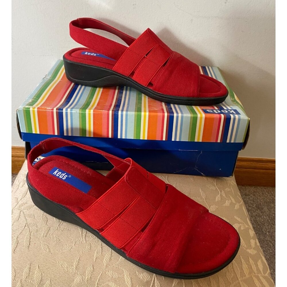 Keds Red Canvas Slingback Sandals Lightweight & Comfortable Size 8